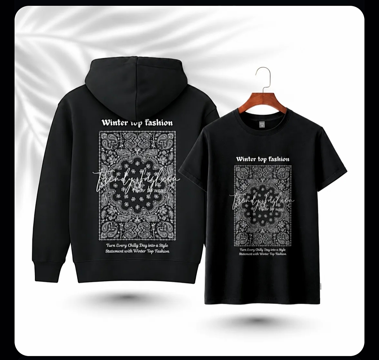 Black Paisley Hoodie & Dropsoulder Combo